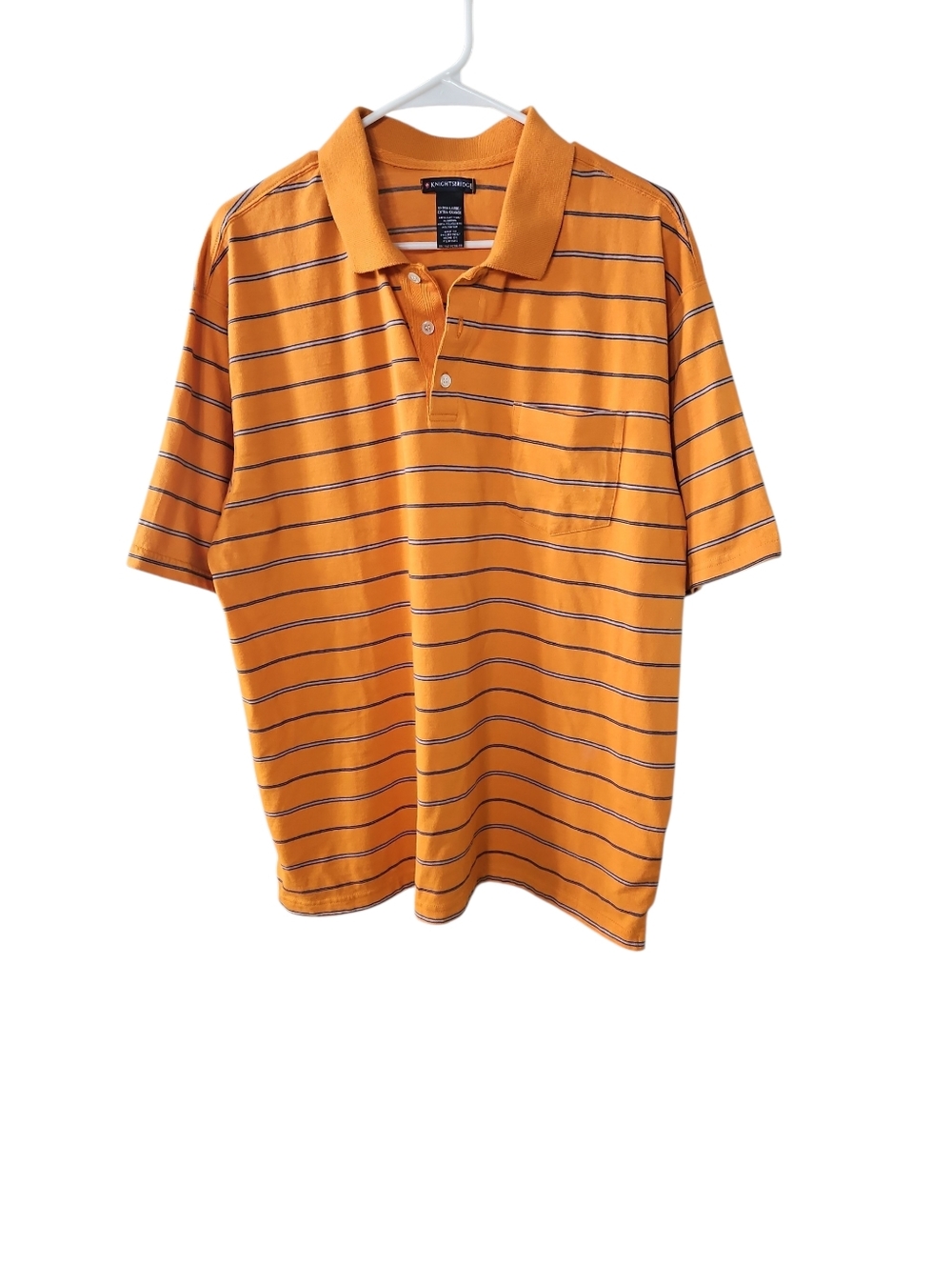 Vintage Knightsbridge  Orange, Navy, And Gray Striped Polo Shirt Size Men's XL